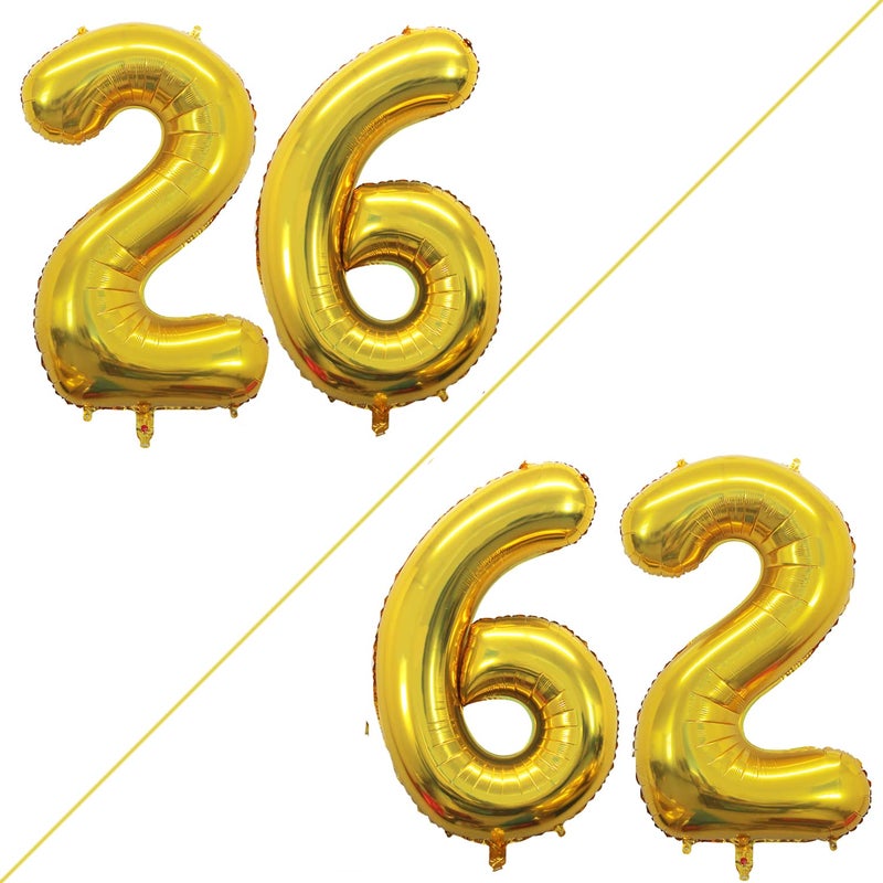 GOER Number 26 Balloons for 26th Birthday Party Decorations,42 Inch Jumbo Foil Helium 62 Balloons for 62nd Birthday Party Decoration (Gold) - Image 2